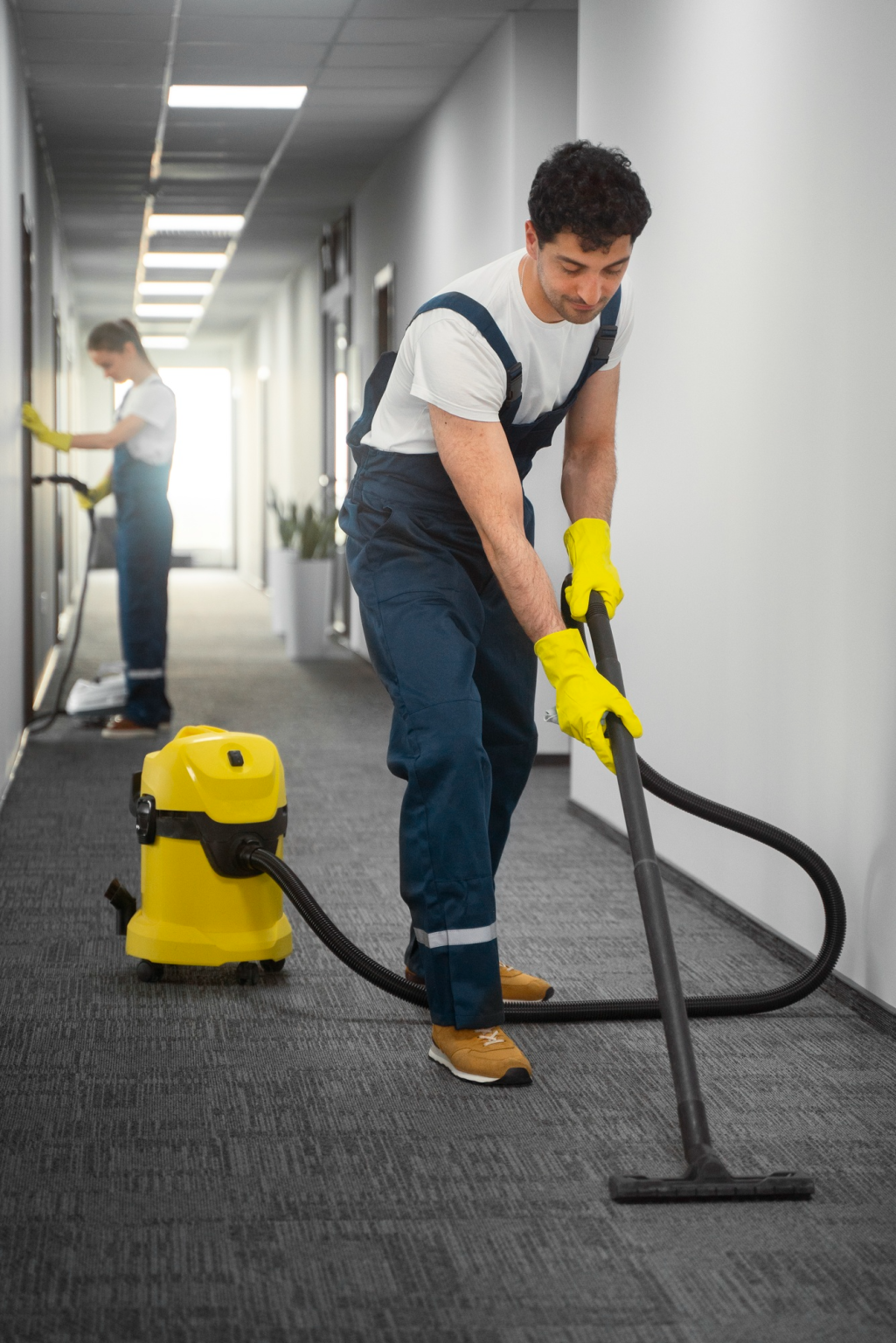a commercial carpet cleaning team hard at work
