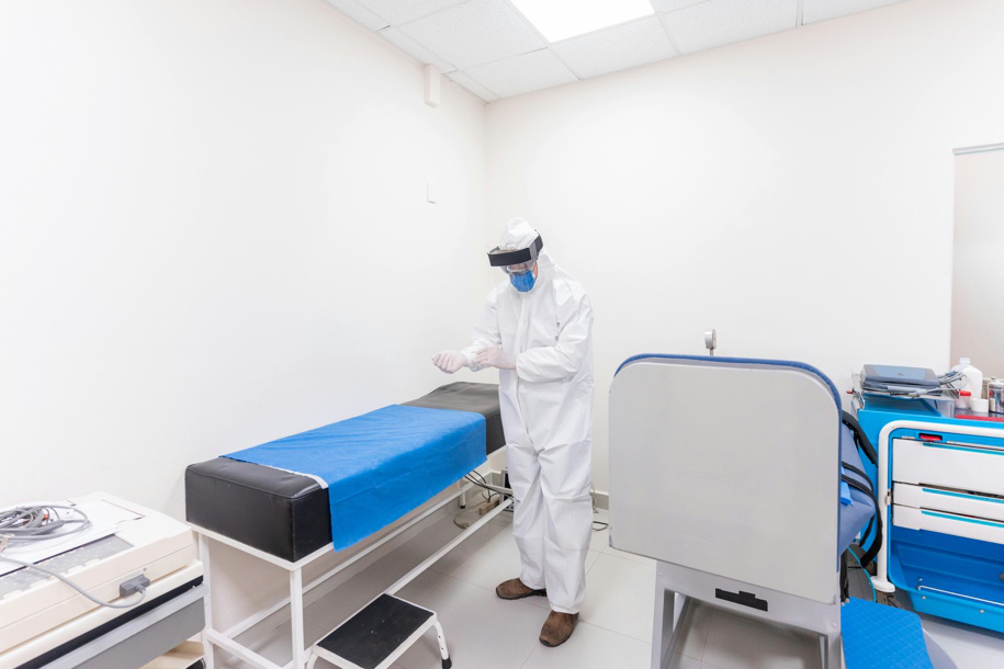 Professional hospital floor cleaning and sanitization service in a medical center