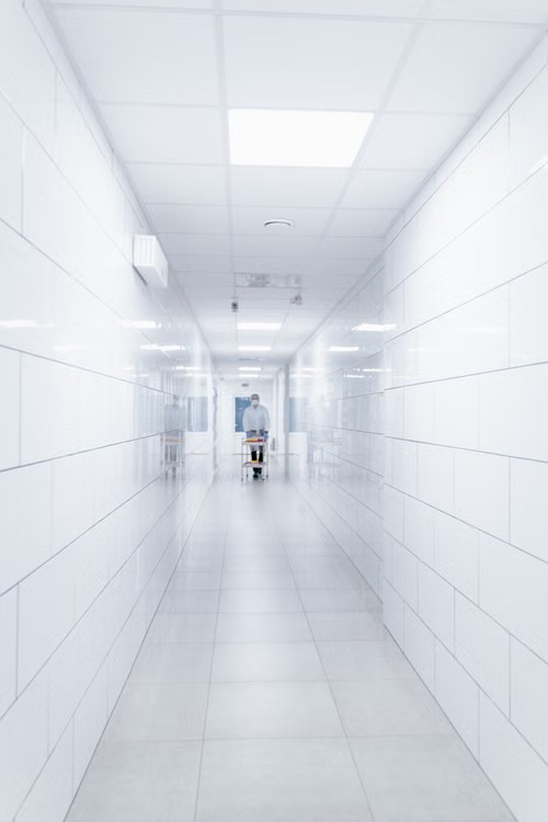 An image of a clean hospital hallway